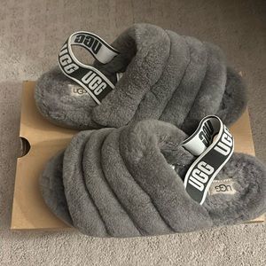 UGG Women's Fluff Yeah Slide Slippers - Charcoal-size 9